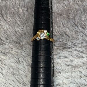 Ring with Green, Light Blue, and Clear Gemstones size 7